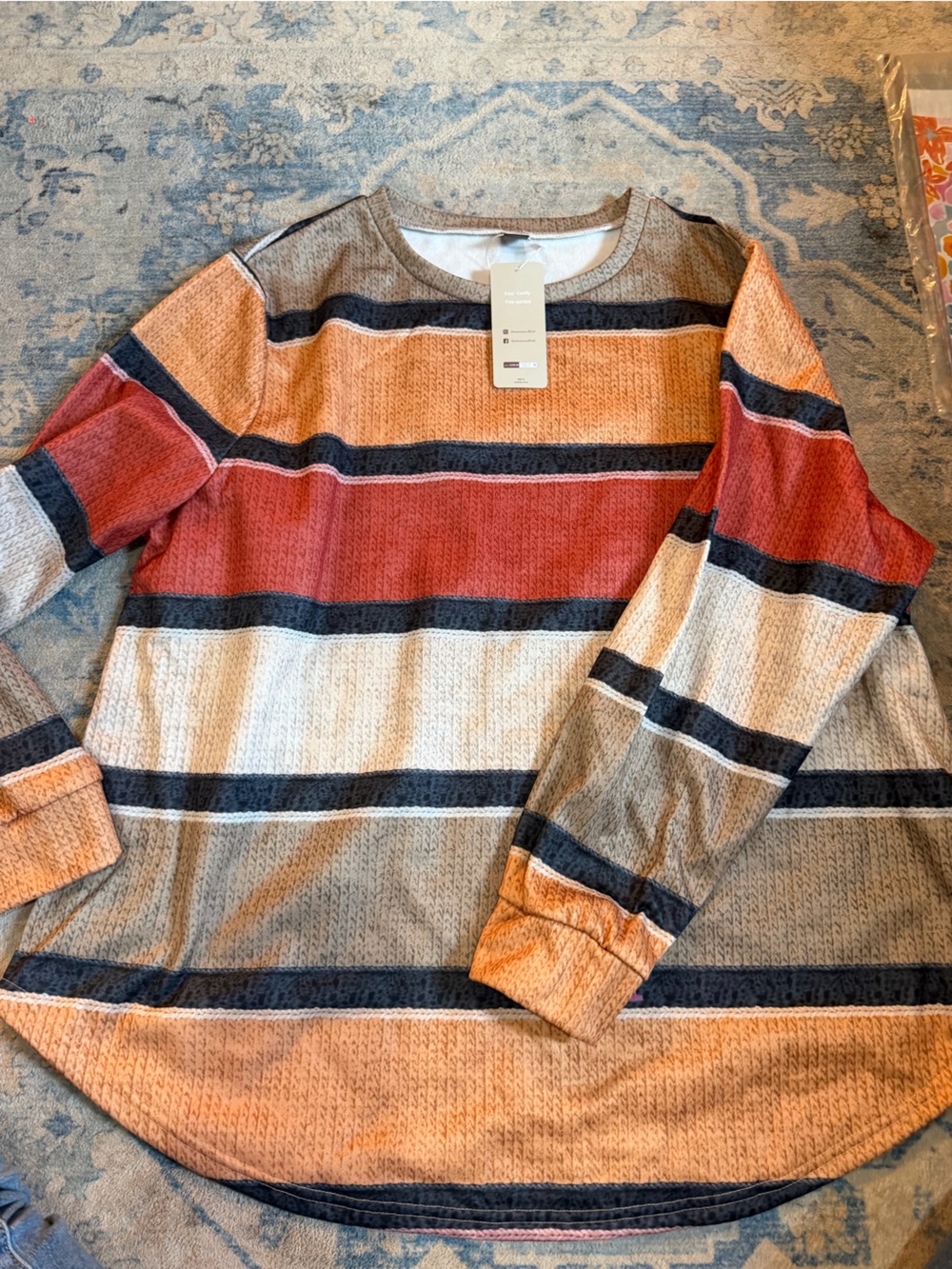 Striped Scoop-Neck Sweater in Rust, Cream & Navy